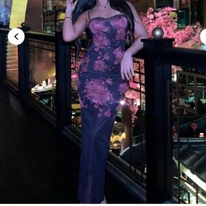 Floral Black and purple Pink Maxi Dress